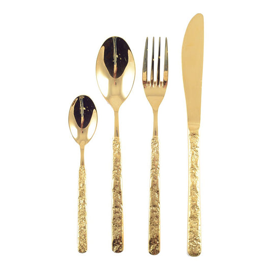 Gehamerd Goud Bestekset 24-delig - Artisanale Luxe met Textuur