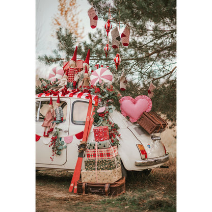 Kerst Patchwork Kussen Rood Geruit - Lollipop Vorm