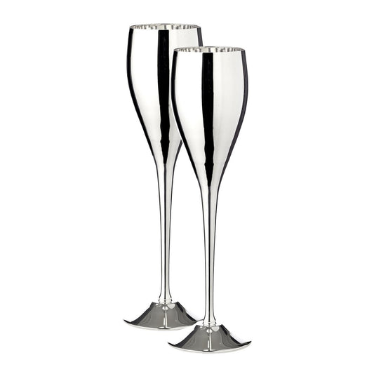 EDZARD Luxe Verzilverde Champagne Fluiten Dodo - Set van 2 | 23cm