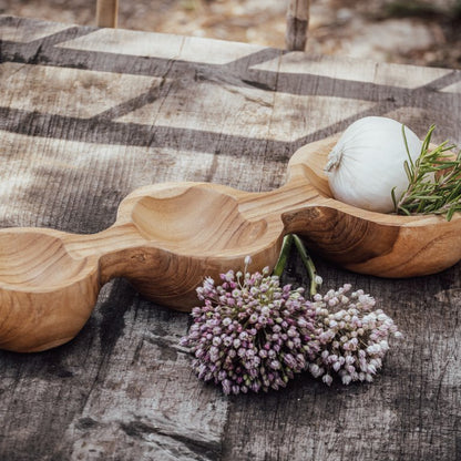 Triple Teak Kom - Handgesneden Serveerkom