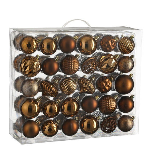 Luxe Kerstballenset Bruin - 60 Onbreekbare Kerstballen