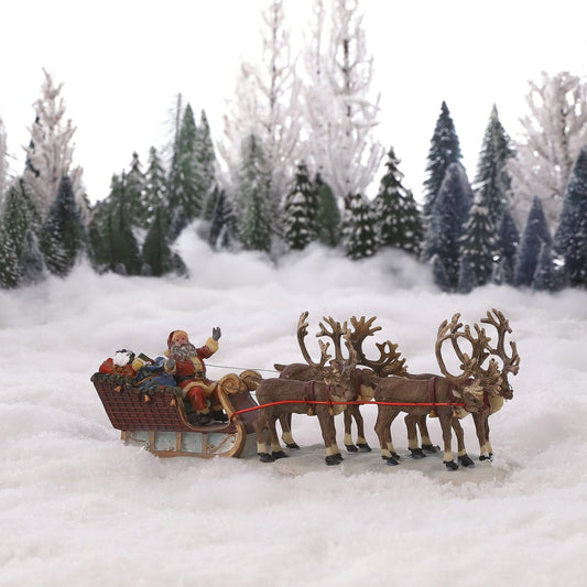 LuVille Kerstdorp - Kerstman met Rendierenslee Miniatuur