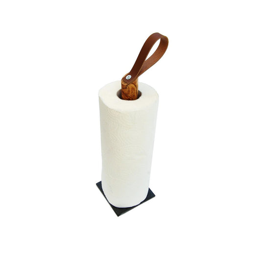 Design Keukenrolhouder Galaxy - Olijfhout met Leisteen Voet