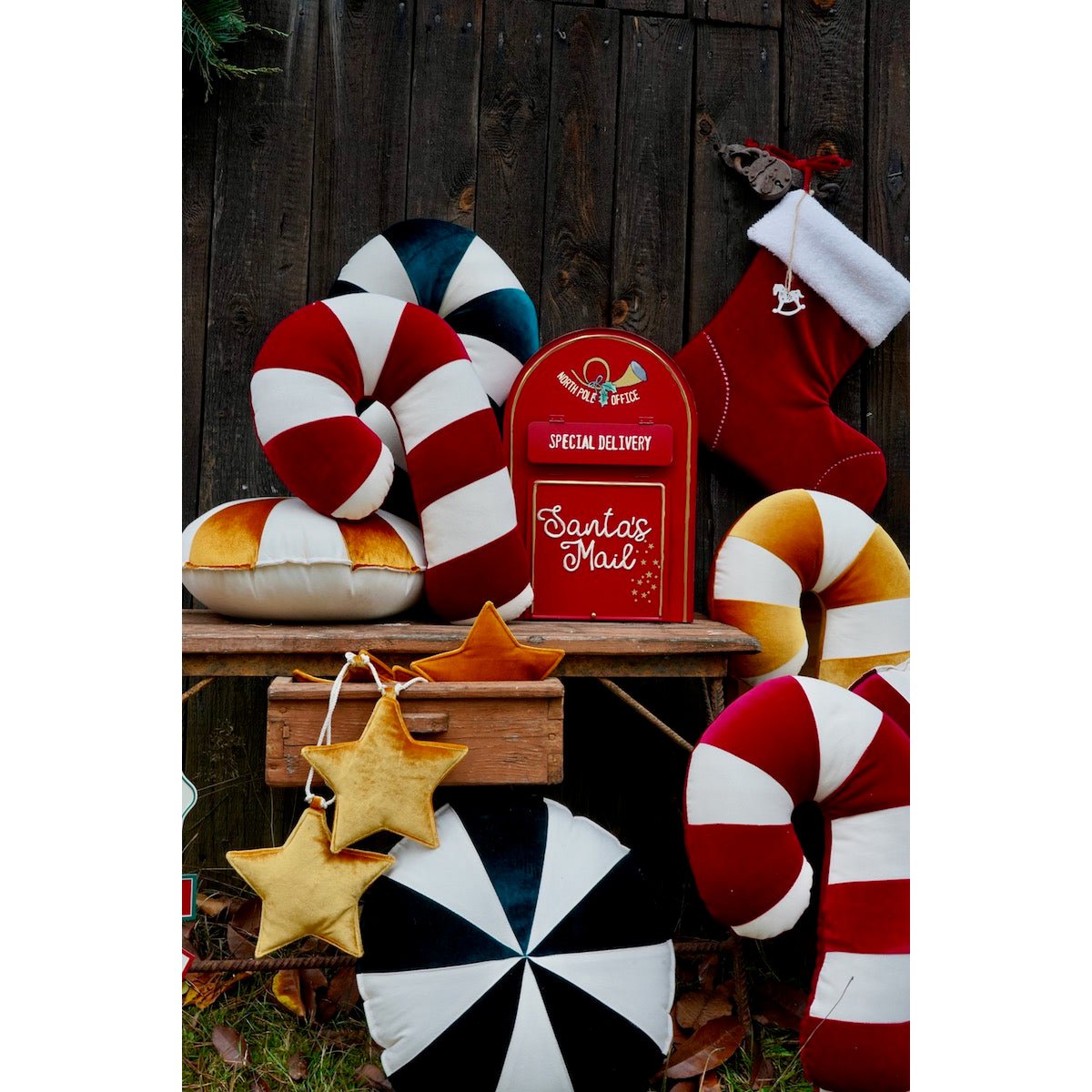 Kerst Patchwork Kussen Rood - Red Lollipop Vorm