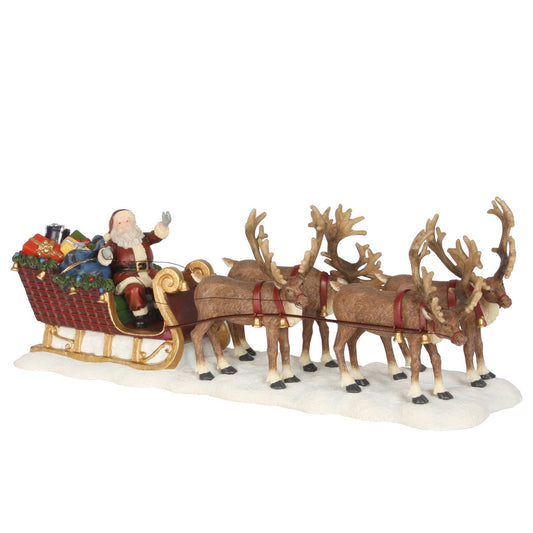 LuVille Kerstdorp - Kerstman met Rendierenslee Miniatuur