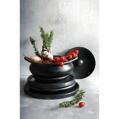 Burned Serveerpot - Zwart Keramiek met Deksel