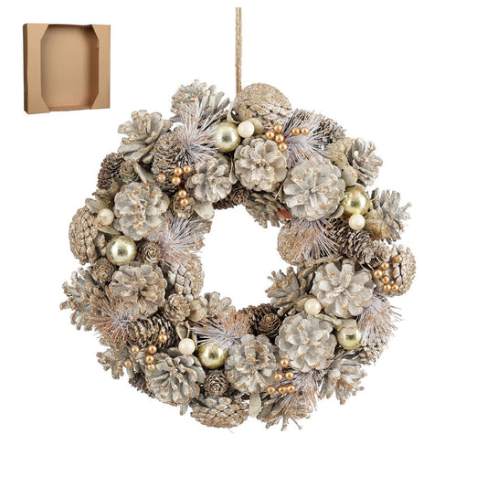 Hanley Kerstkrans Wit met Dennenappels - Ø34 cm