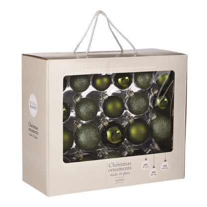Kerstballen Set Donkergroen - 42 Stuks Glas Ø7cm Natuurlijk