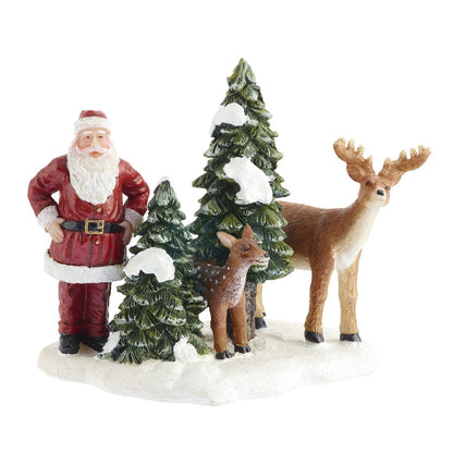 LuVille Kerstdorp - Kerstman met Herten Miniatuur Winters Tafereel