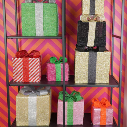 LED Kerstcadeaus Decoratie Roze-Groen - Set van 3 Stuks