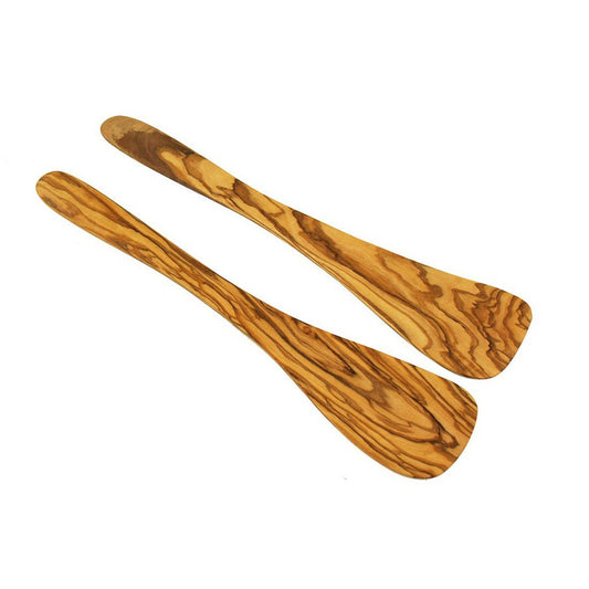 Handige Spatels Set - 2 Olijfhouten Keukenspatels 30cm