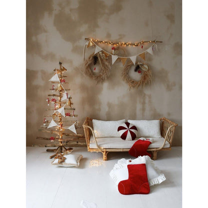 Kerst Familiekous Red Candy - Velours met Bont - 38 cm