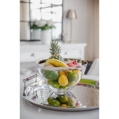 Holly Kristal Decoratieschaal - Handgeblazen met Platina Rand 30cm