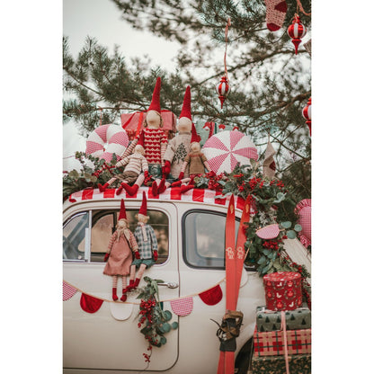 Kerst Patchwork Kussen Rood Geruit - Lollipop Vorm