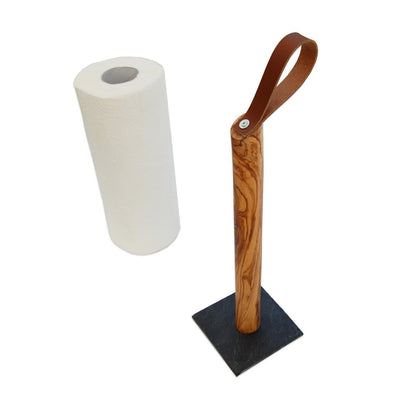 Design Keukenrolhouder Galaxy - Olijfhout met Leisteen Voet
