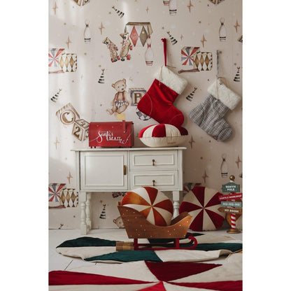 Kerst Familiekous Red Candy - Velours met Bont - 38 cm