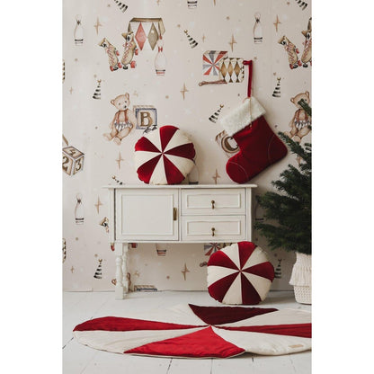 Kerst Familiekous Red Candy - Velours met Bont - 38 cm