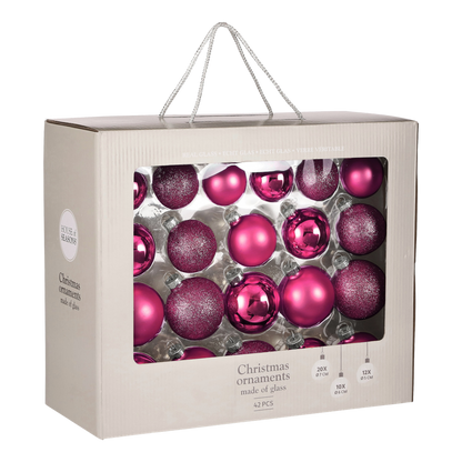 Kerstballen Set Fuchsia - 42 Stuks Glas Ø7cm