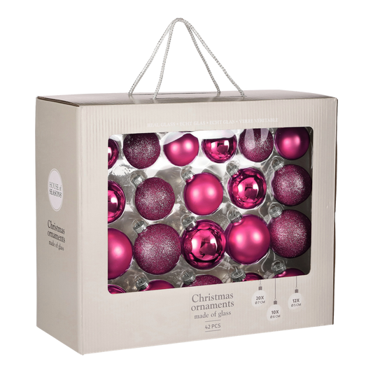 Kerstballen Set Fuchsia - 42 Stuks Glas Ø7cm