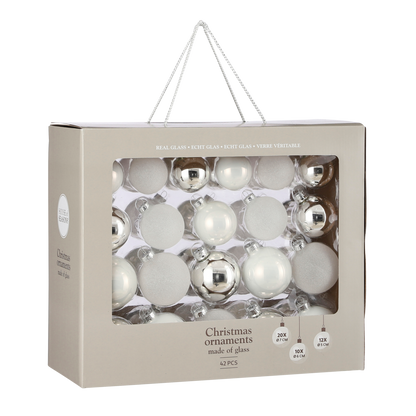 Kerstballen Set Wit - 42 Stuks Glas Ø7cm Elegant & Tijdloos