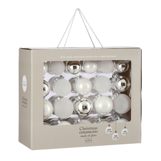 Kerstballen Set Wit - 42 Stuks Glas Ø7cm Elegant & Tijdloos