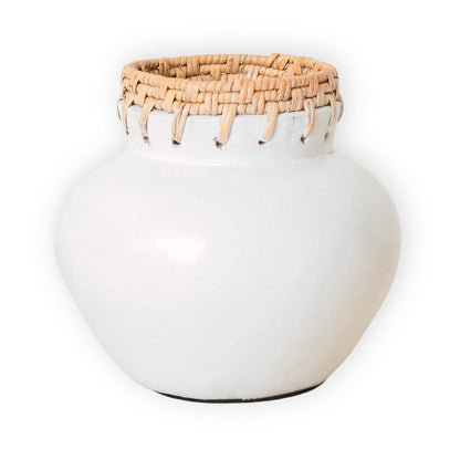 TUBAN Witte Designvaas - Klei Rotan Ø23cm Klein