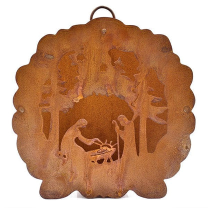 Metalen Kerststal Lantaarn 3D Roest - Theelichthouder 26 cm