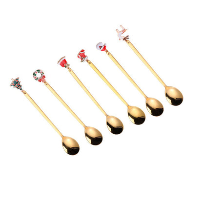 Gouden Kerstlepels - Set van 6 Elegante Dessertlepels