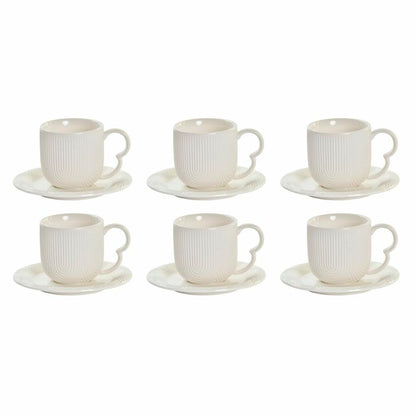 DKD Espressokopjes Set 6-delig met Schoteltjes - Porselein Wit/Naturel