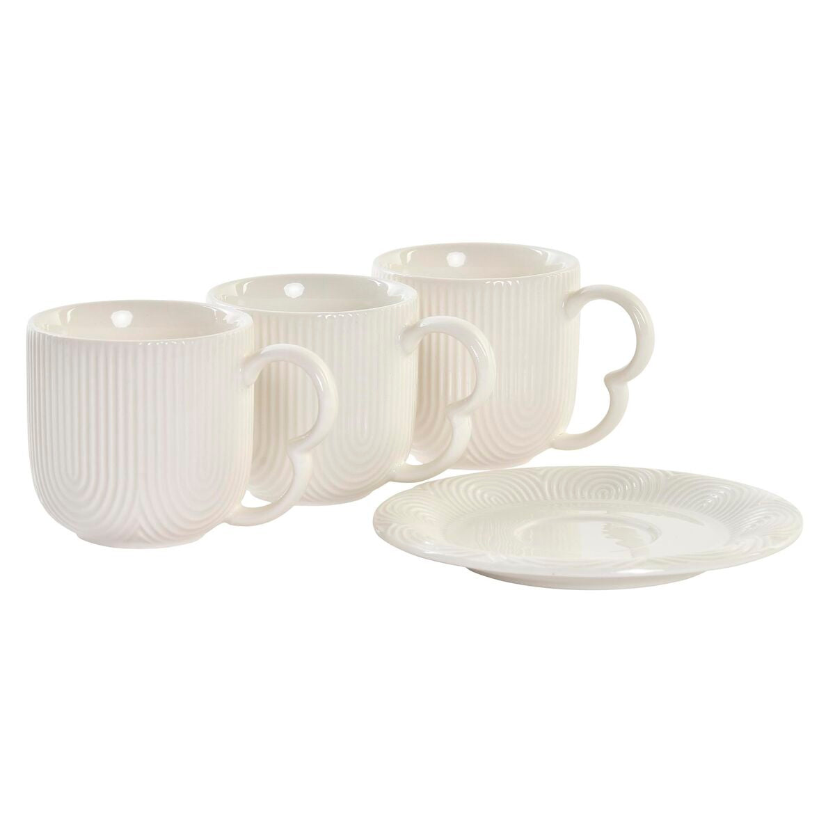 DKD Espressokopjes Set 6-delig met Schoteltjes - Porselein Wit/Naturel