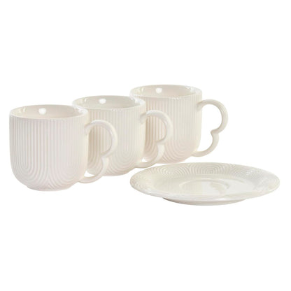 DKD Espressokopjes Set 6-delig met Schoteltjes - Porselein Wit/Naturel