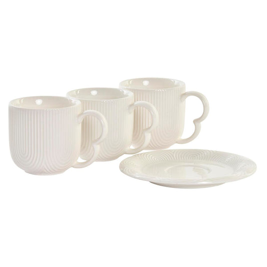 DKD Espressokopjes Set 6-delig met Schoteltjes - Porselein Wit/Naturel