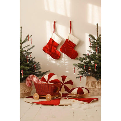 Kerst Familiekous Red Candy - Velours met Bont - 38 cm