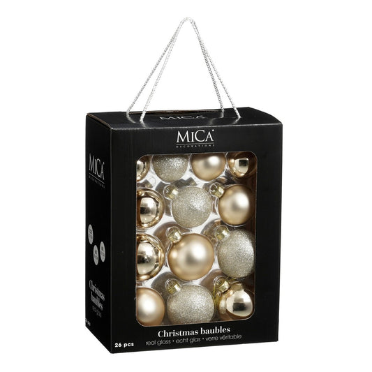 Luxe Glazen Kerstballenset Crème - 26 Stuks - Ø5-7 cm