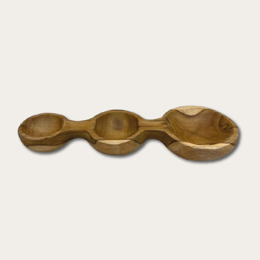 Triple Teak Kom - Handgesneden Serveerkom