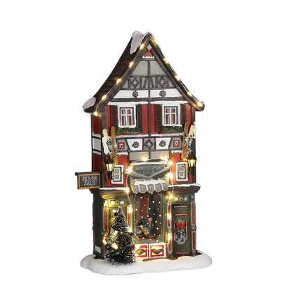 LuVille Kerstdorp Wintersportwinkel met Verlichting - 28 cm