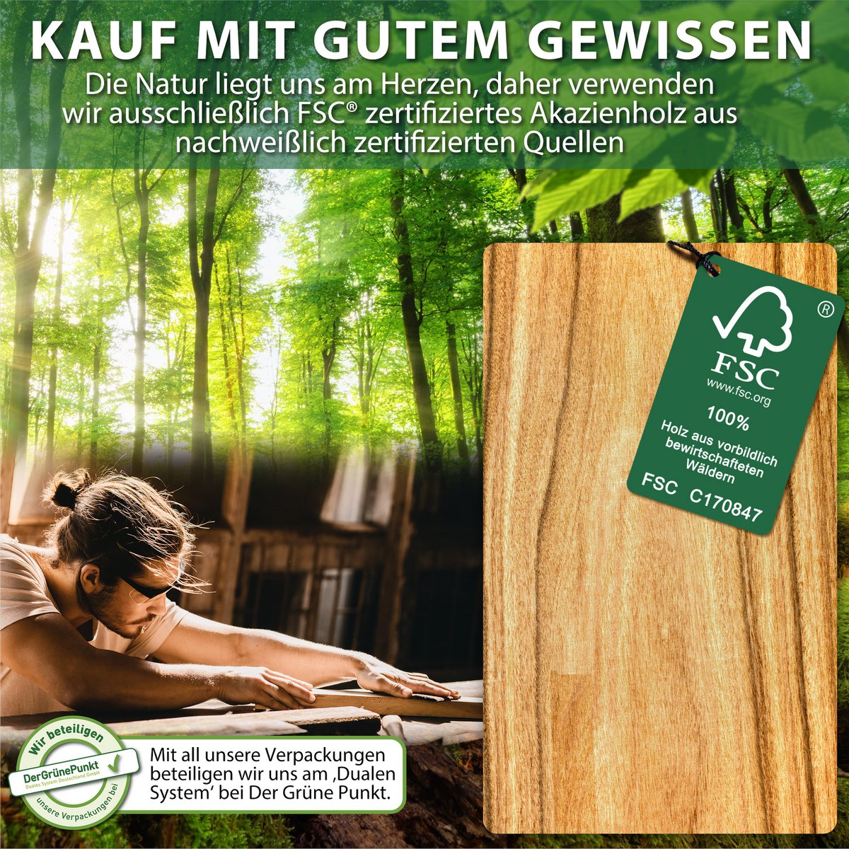 Servingbord XXL 'Domingo' 2 Set gemaakt van FSC® Acacia Wood met leisteenplaten en sauzenkommen