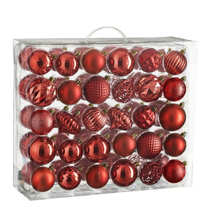 Luxe Kerstballenset Rood - 60 Onbreekbare Kerstballen