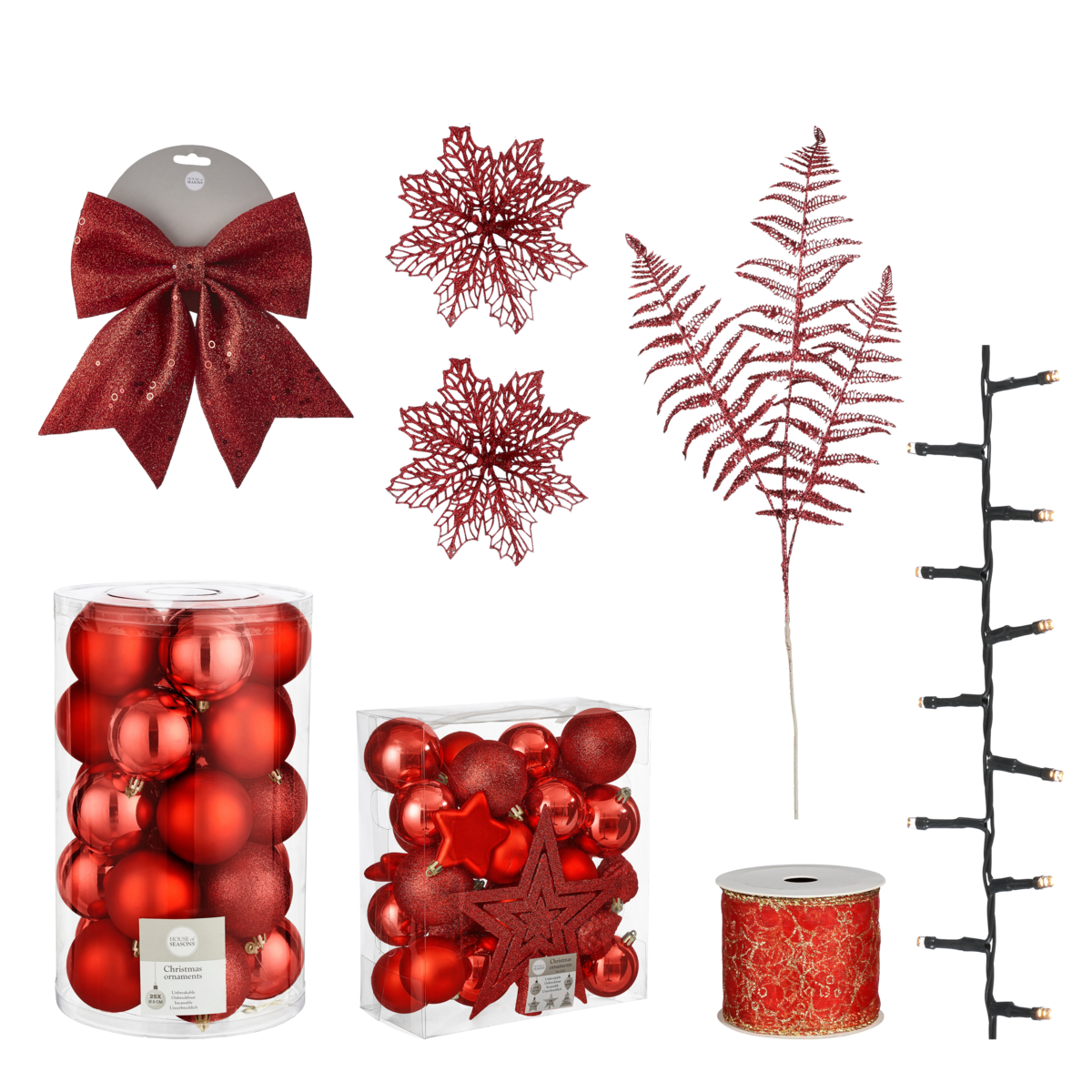 Kerstboom Decoratie Set Rood - 100 Stuks Complete Versiering