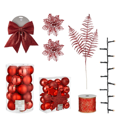Kerstboom Decoratie Set Rood - 100 Stuks Complete Versiering