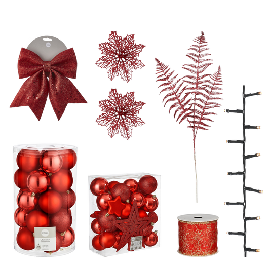 Kerstboom Decoratie Set Rood - 100 Stuks Complete Versiering