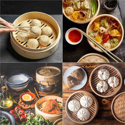 2-Laags Bamboe Stoommand - Traditioneel Koken Dumplings & Groenten