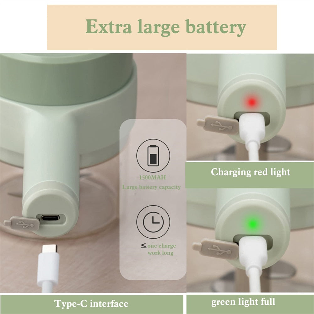 Draagbare Elektrische Groentesnijder 4-in-1 - Handheld