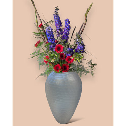 Grote Rookgrijze Vaas Visschub - Imposante Statement Decoratie