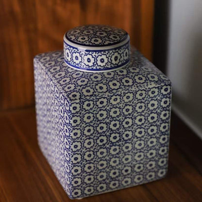 Vierkante Delfts Blauwe Vaas - Moderne Klassieke Stijl