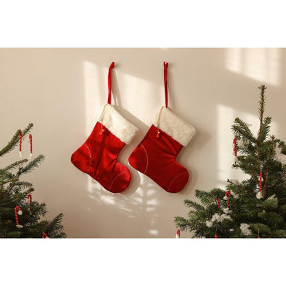 Kerst Familiekous Red Candy - Velours met Bont - 38 cm