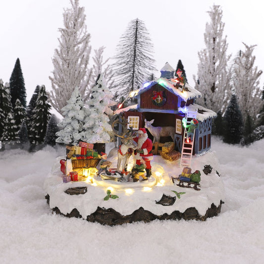 LuVille Kerstdorp - Santa's Werkplaats met Draaiend Plateau & LED