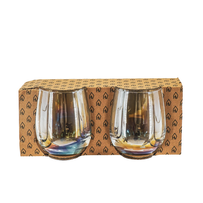 Vrolijke Regenboog Waterglazen Set - 2 Stuks | 8,5x9,5cm