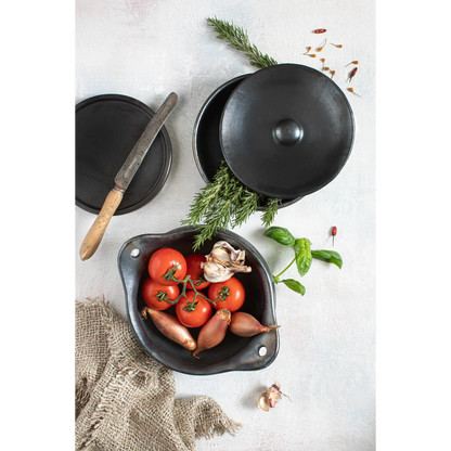 Burned Serveerpot - Zwart Keramiek met Deksel