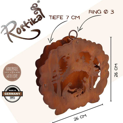 Metalen Kerststal Lantaarn 3D Roest - Theelichthouder 26 cm
